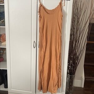 Free people clay color Sleeveless Maxi Dress Bead tie up, slits at bottom small